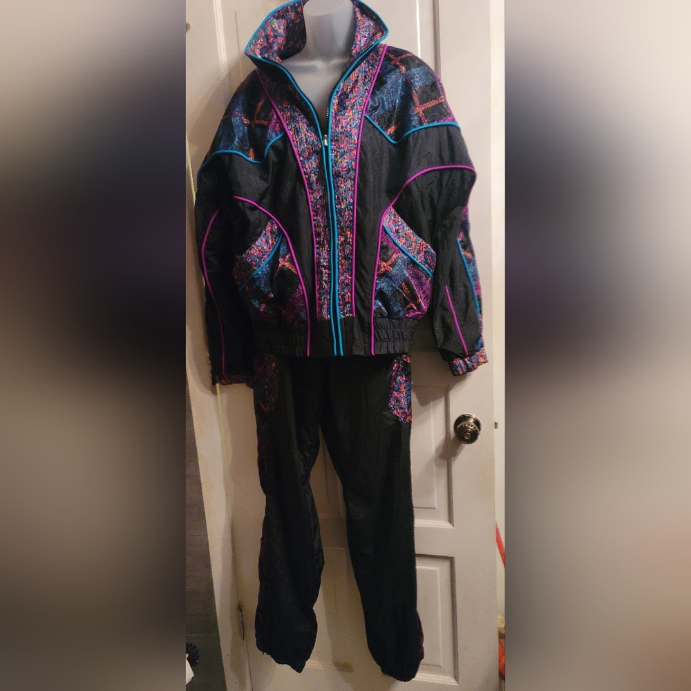 80s East West 2 Pc Pristine Exquisite Detail Womens Large Jog Leisure Sweat Suit